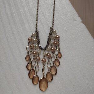 VINTAGE PEARL DROP/AMBER STONE NECKLACE
